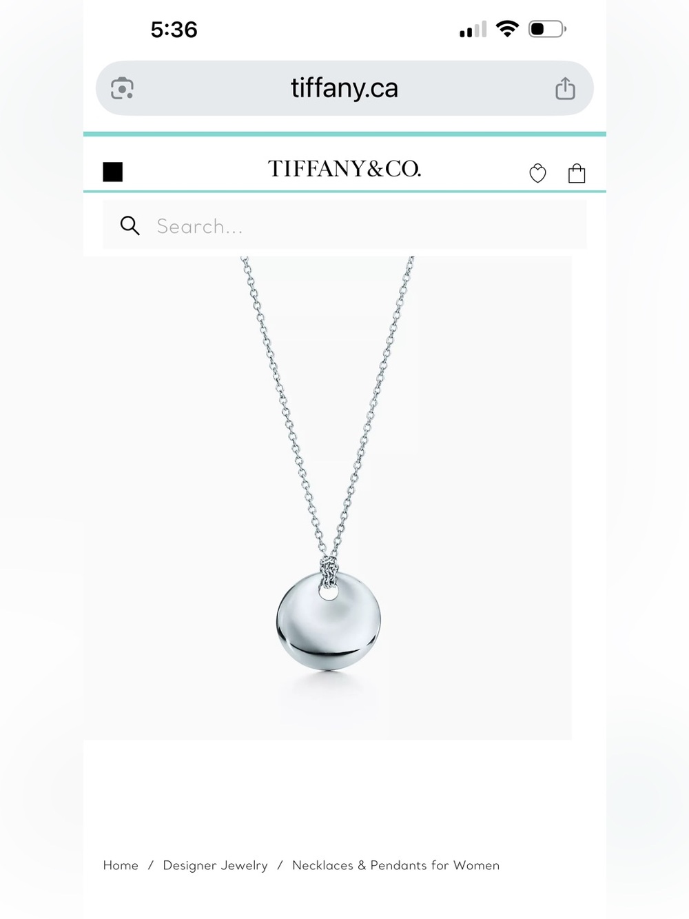 Tiffany & Co. Polished Silver Disc Pendant Necklace